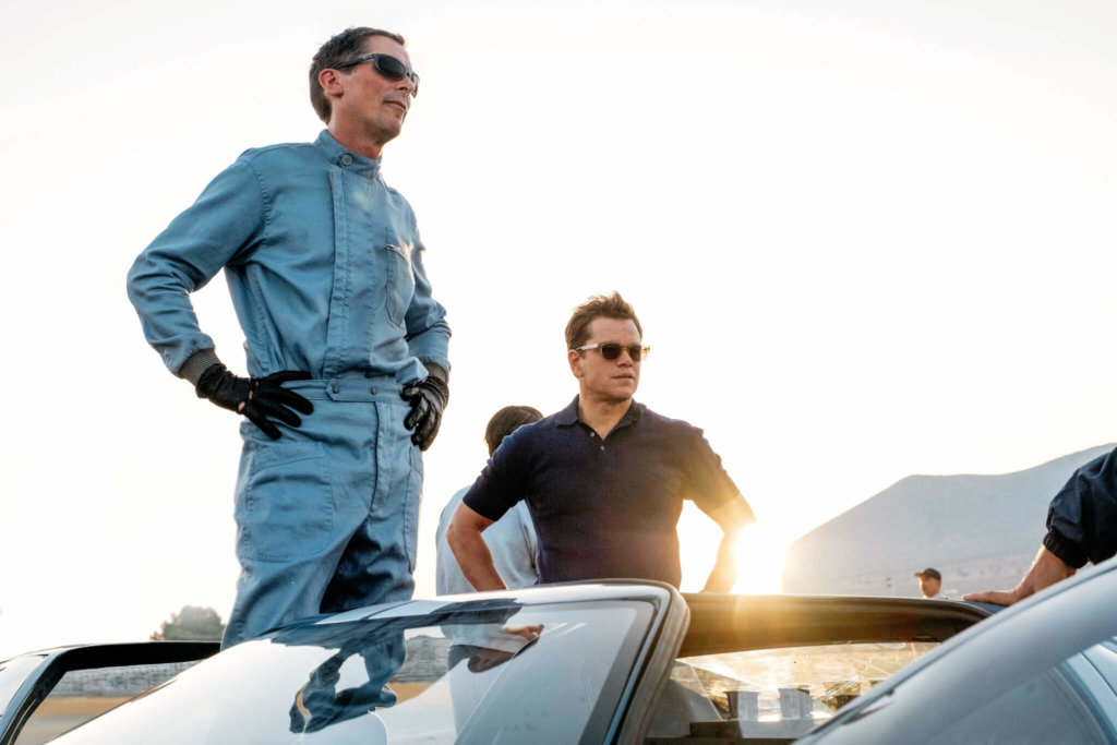 Christian Bale and Matt Damon as Ken Miles and Carroll Shelby in Ford v Ferrari