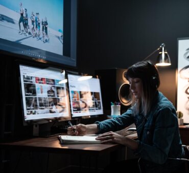 woman at editing workstation