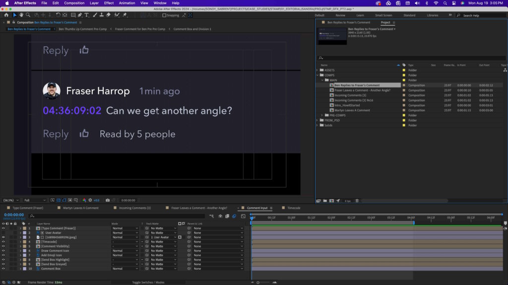 Musicbed and Frame.io - After Effects view of the project