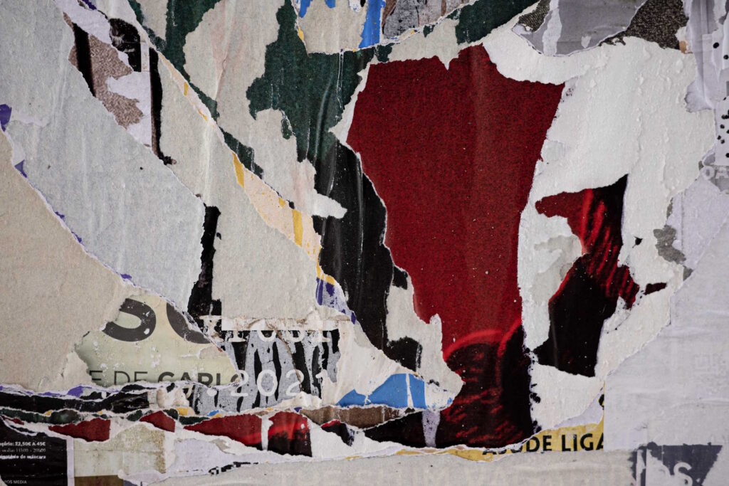 Cut paper collage on a wall